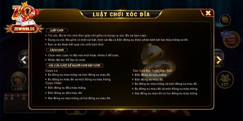 Luật chơi dễ hiểu và tỷ lệ trả thưởng xóc đĩa hấp dẫn